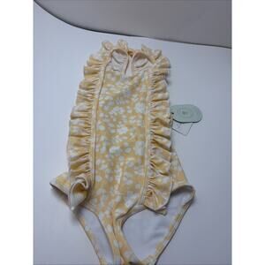 Sweet Honey Girls One Piece Swimsuit Floral Yellow Ruffles Bathing Suit Sz 4t